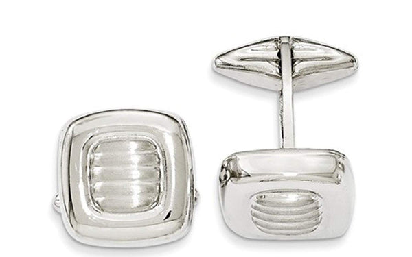 Sterling Silver Satin-Brushed Grooved Squares Cuff Links