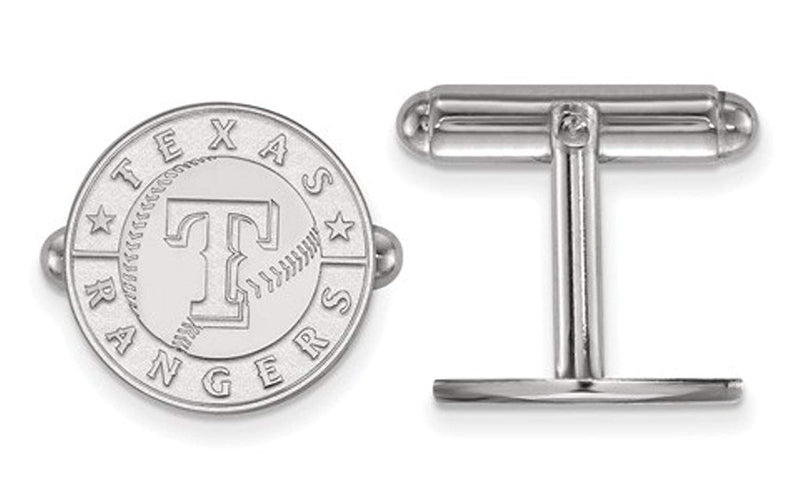 Rhodium-Plated Sterling Silver, MLB Texas Rangers Cuff Links, 15MM