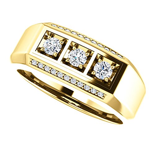 Men's 3 Stone Bright Set Diamond 14k Yellow Gold Band, Size 11 (.50 Cttw, GH Color, I1 Clarity)