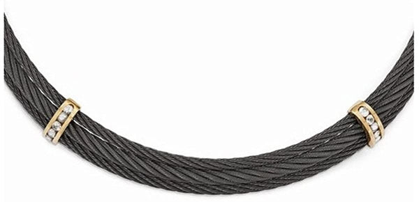 Edward Mirell Titanium and Bronze White Sapphire Cable Necklace, 16"