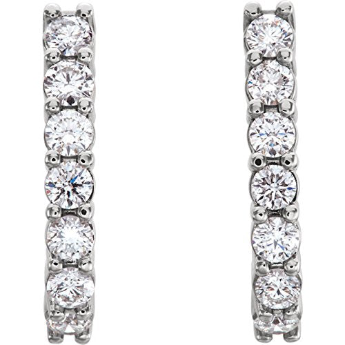 Diamond J-Hoop Earrings, Rhodium-Plated 14k White Gold (1 3/8 Ctw, Color G-H, Clarity I1)