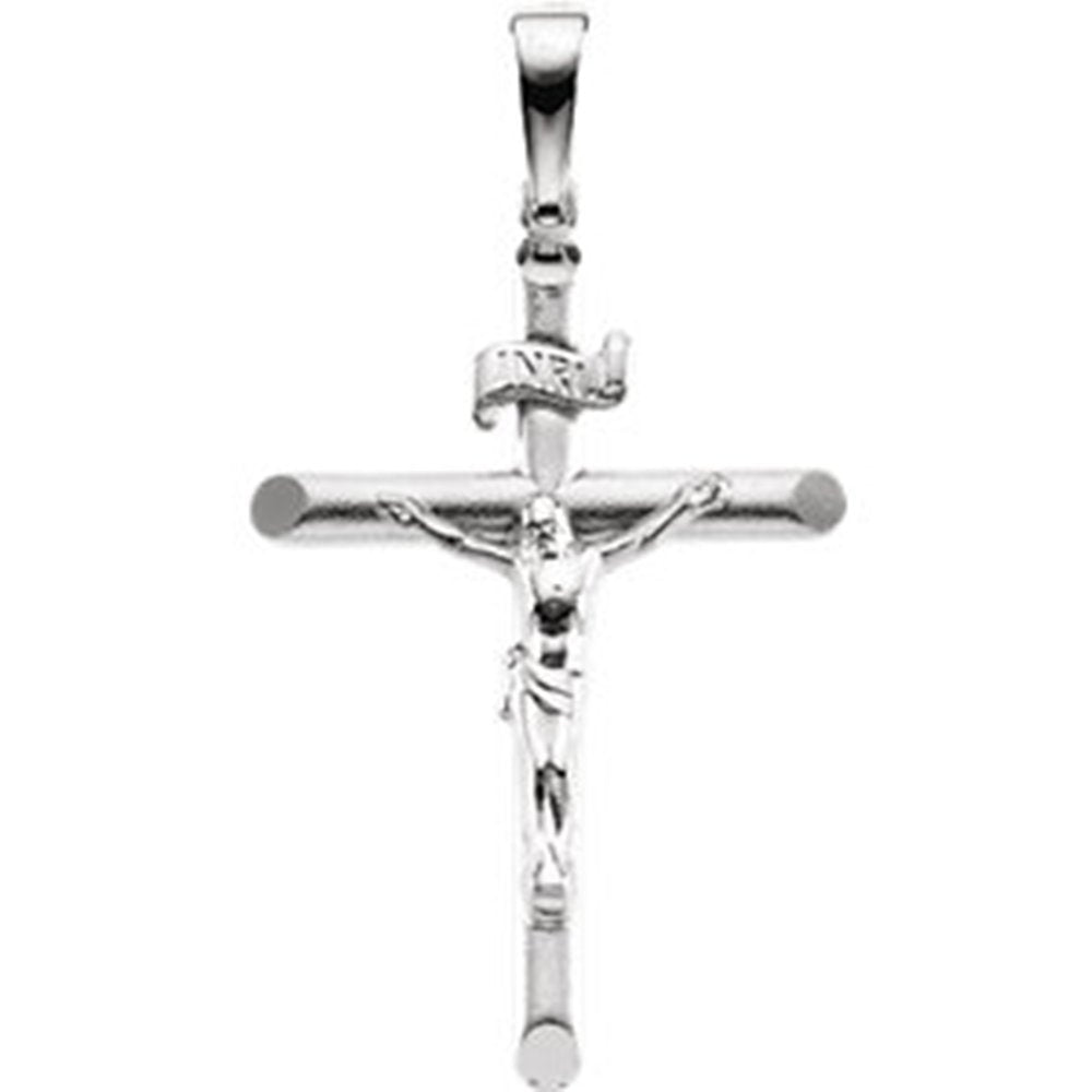 Round Crucifix 14k White Gold Pendant (26.7x19MM)