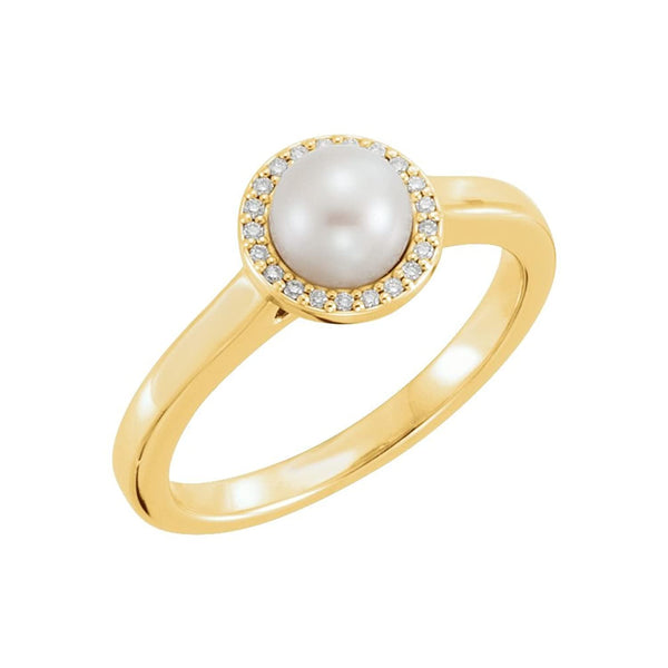 White Freshwater Cultured Pearl and Diamond Halo Ring, 14k Yellow Gold (5.5-6mm) (.05Ctw, G-H Color, I1 Clarity) Size 6.25