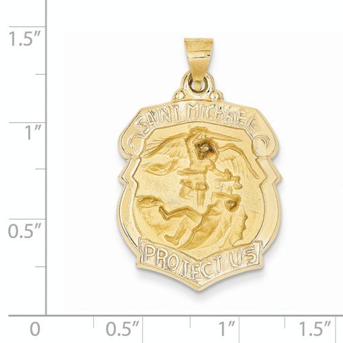 14k Yellow Gold St. Michael, Archangel Shield Medal (28x21MM) Patron Saint of Police, Paratroopers, Paramedics, Mariners, Radiologists, Airborne, Germany, Grocers, the Sick