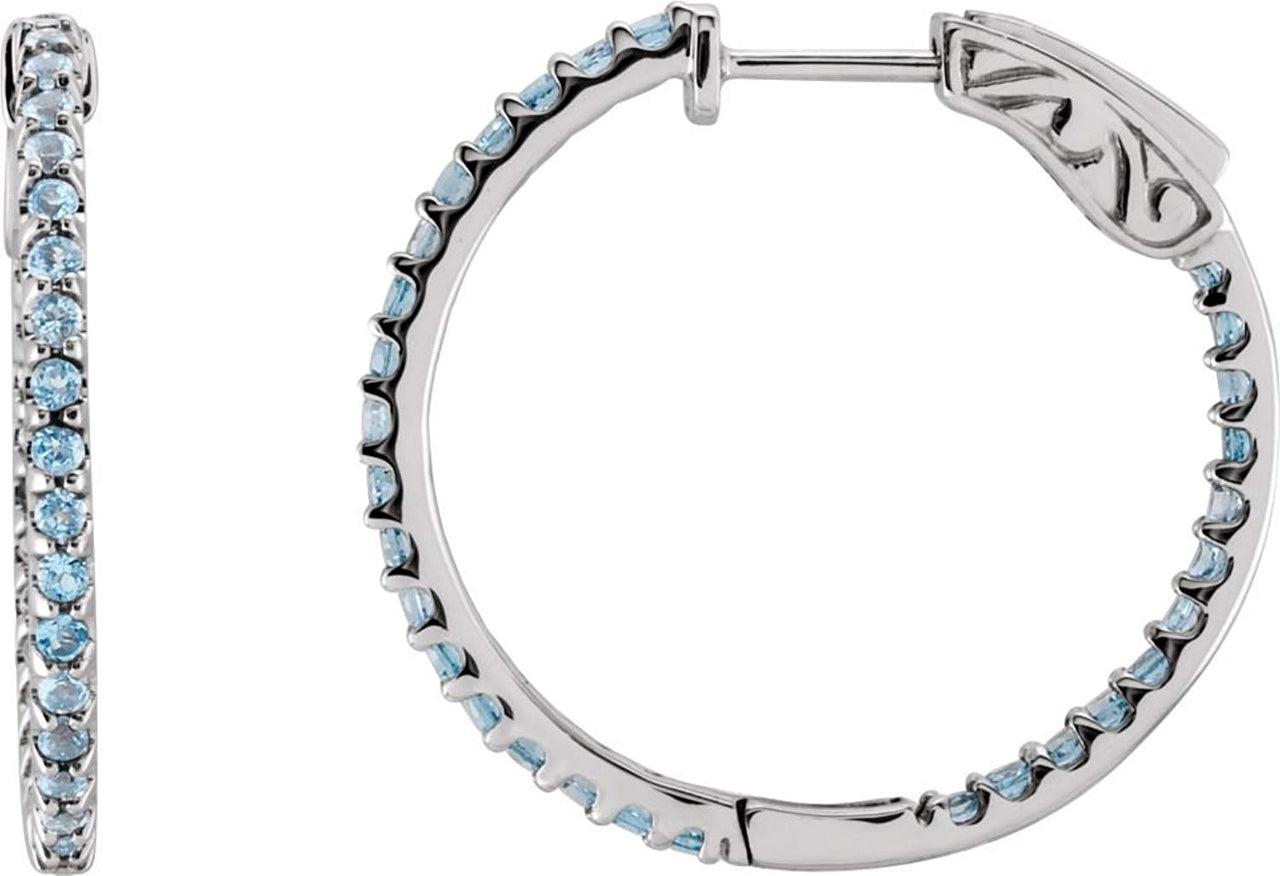 Sky Blue Topaz Inside-Outside Hoop Earrings, 14K White Gold