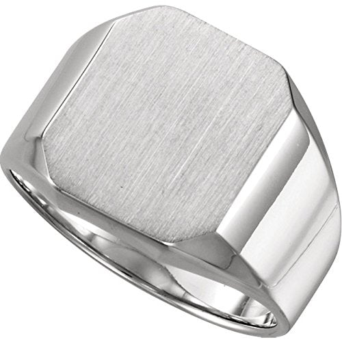 Men's Sterling Silver Brushed Finish Octagon Signet Ring, 16x14mm