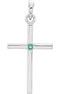 Emerald Inlay Cross Rhodium-Plated 14k White Gold Pendant (30.6x16.6MM)