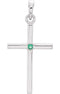 Emerald Inlay Cross Rhodium-Plated 14k White Gold Pendant (22.8x11.3MM)