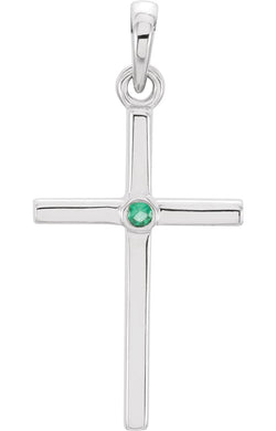 Platinum Emerald Inlay Cross Pendant (30.6x16.6MM)