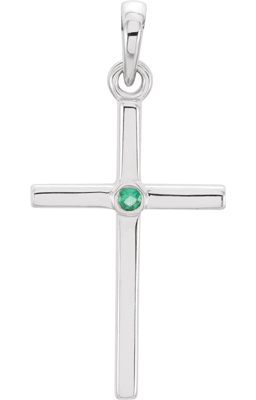 Platinum Emerald Inlay Cross Pendant (22.8x11.3MM)