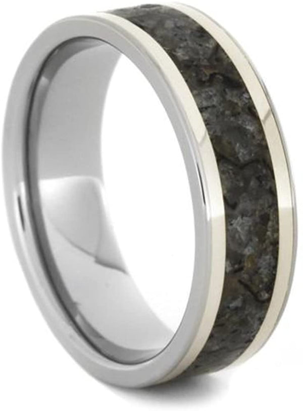 Dinosaur Bone, 18k White Gold 7mm Titanium Comfort-Fit Wedding Band