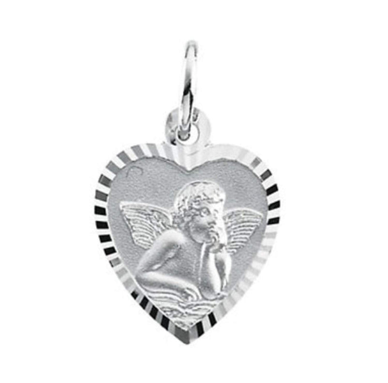 Petite 14k White Gold Angel Heart Medal (15.25 x 13.75 MM)