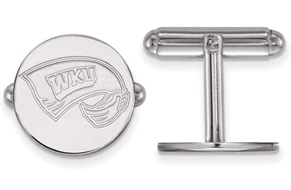 Rhodium-Plated Sterling Silver, Western Kentucky University, Round Cuff Links, 15MM