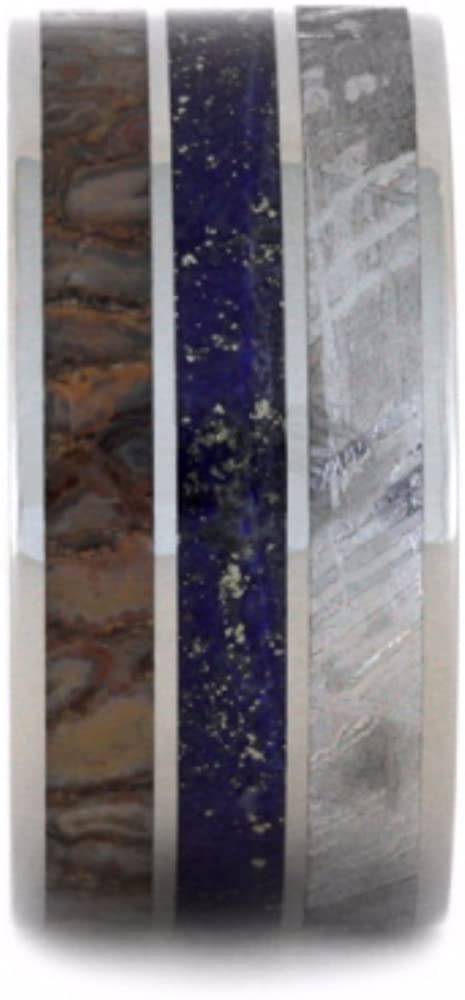 Lapis Lazuli, Dinosaur Bone, Gibeon Meteorite 12mm Comfort-Fit Titanium Wedding Band, Size 9.75