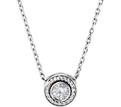 Diamond Solitaire Rope Trim 14k White Gold Pendant Necklace, 16 " (0.1 Cttw)