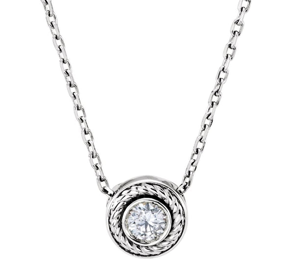 Diamond Solitaire Rope Trim 14k White Gold Pendant Necklace, 16 " (0.1 Cttw)