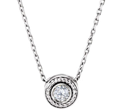 Platinum Diamond Solitaire Rope Trim Pendant Necklace, 16 " (0.1 Cttw)