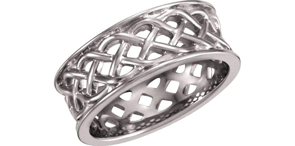 Open-Cut Celtic Knot Band, Semi-Polished 14k White Gold 8mm