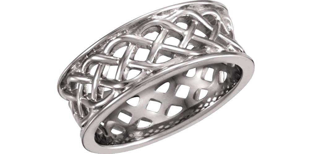 Open-Cut Celtic Knot Band, Rhodium-Plated 10k White Gold 8mm, Size 8