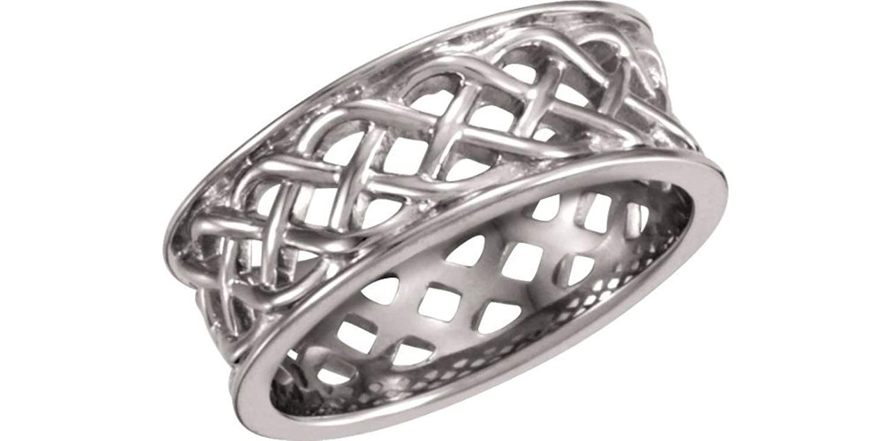 Open-Cut Celtic Knot Band, Rhodium-Plated 14k White Gold 8mm