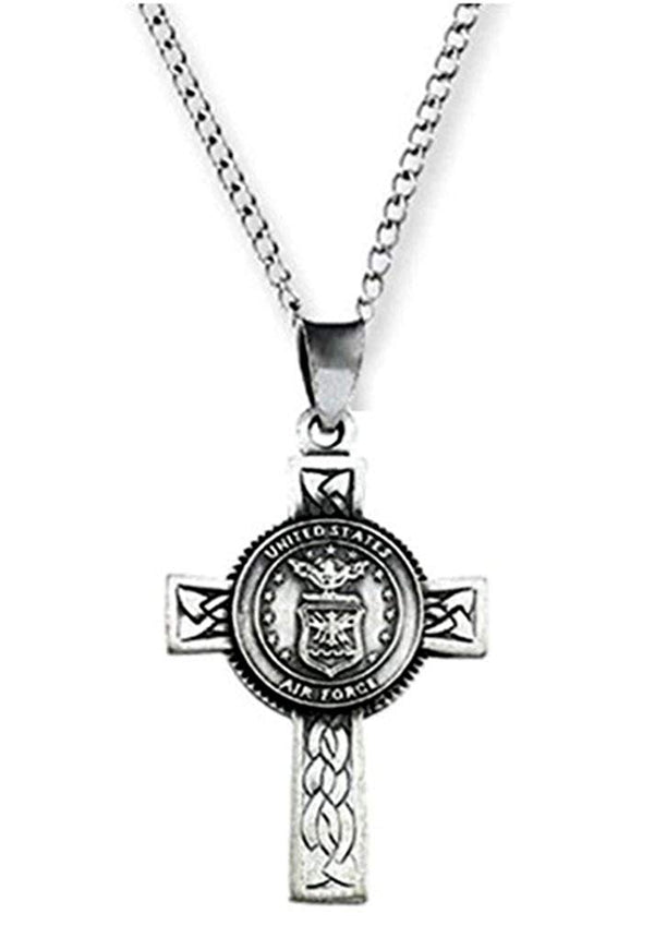 US Air Force Halo Cross Sterling Silver Pendant Necklace, 24"