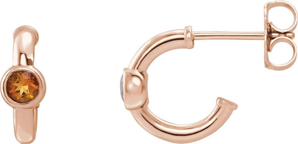 Citrine J-Hoop Earrings, 14k Rose Gold