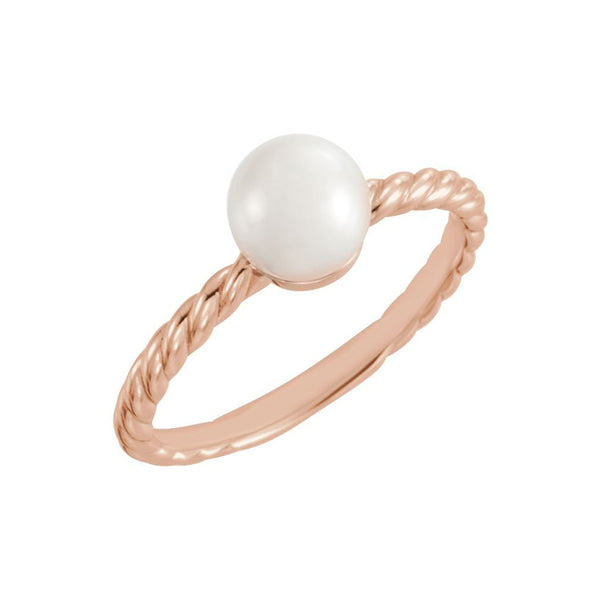 White Freshwater Cultured Pearl Rope-Trim Ring, 14k Rose Gold (6.5-7mm)