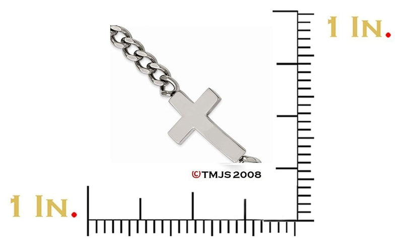 Men's Polished Stainless Steel Sideways Cross Bracelet, 8.5"