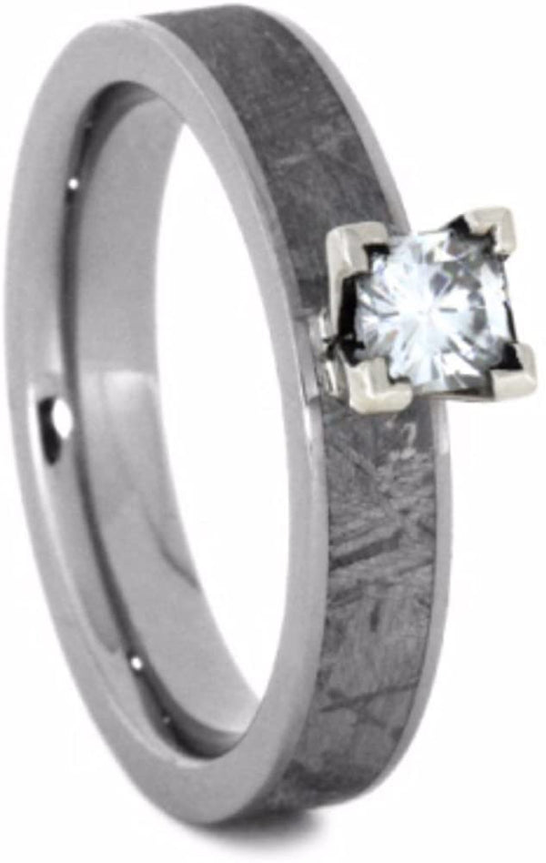 Forever One Moissanite, Gibeon Meteorite 4mm Comfort-Fit Titanium Ring, Size 13.75