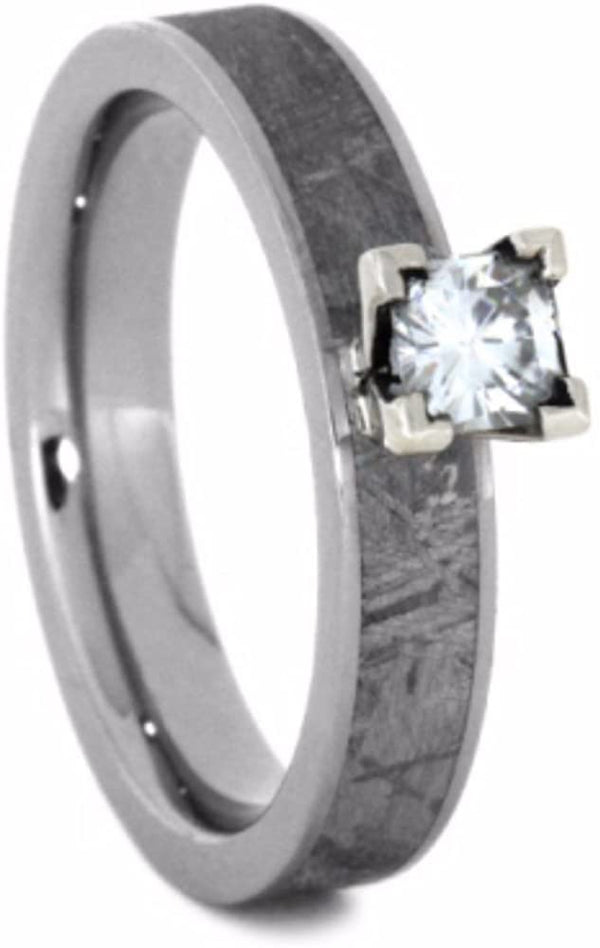 Forever One Moissanite, Gibeon Meteorite 4mm Comfort-Fit Titanium Ring, Size 7.75