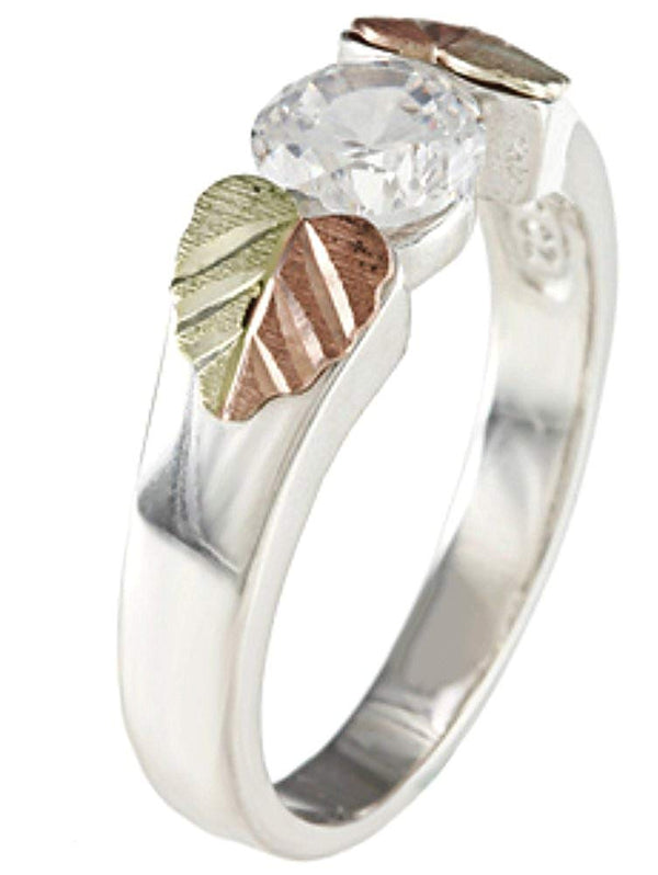Sterling Silver Solitaire Cubic Zirconia Ring with 12k Rose and Green Gold, Size 4