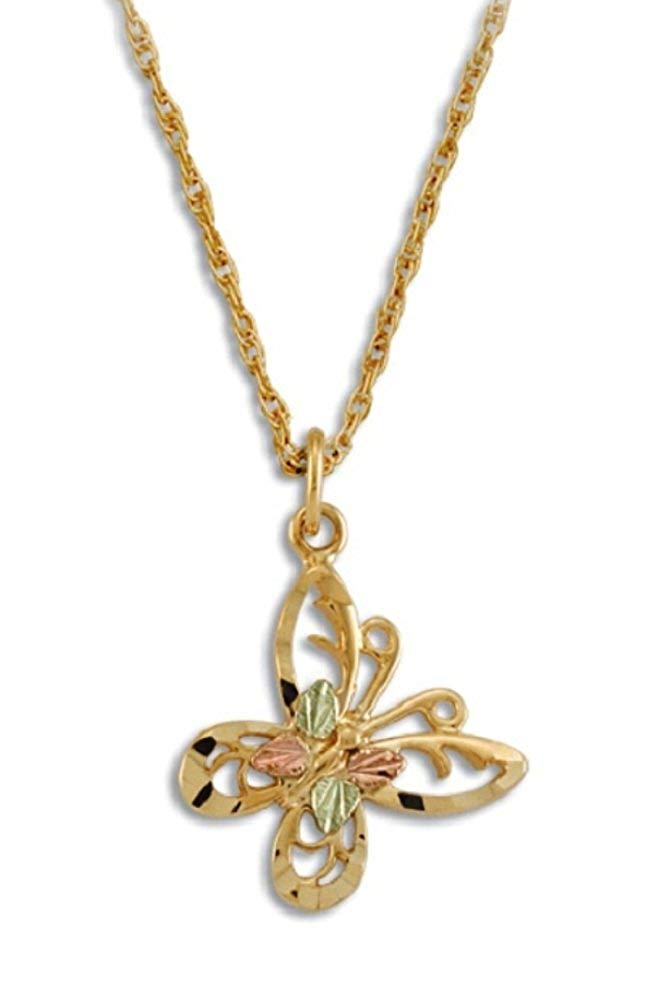 Diamond-Cut Butterfly Pendant Necklace, 10k Yellow Gold, 12k Green and Rose Gold Black Hills Gold Motif, 18"