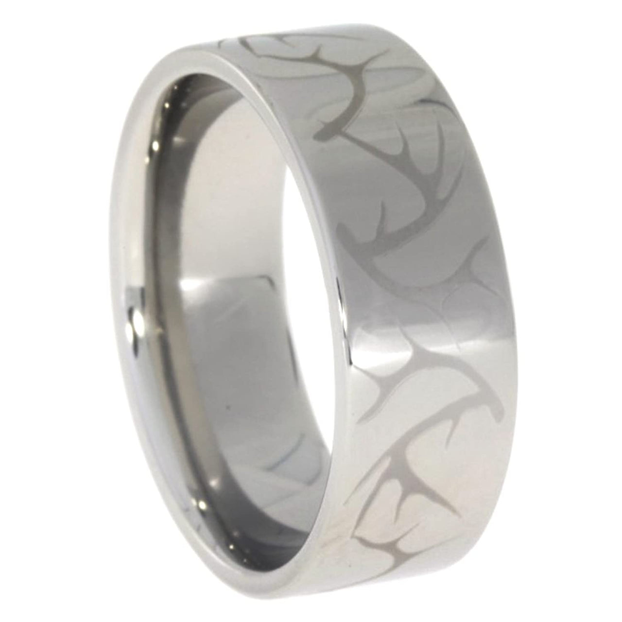 Engraved Deer Antler Pattern 8mm Comfort Fit Titanium Band