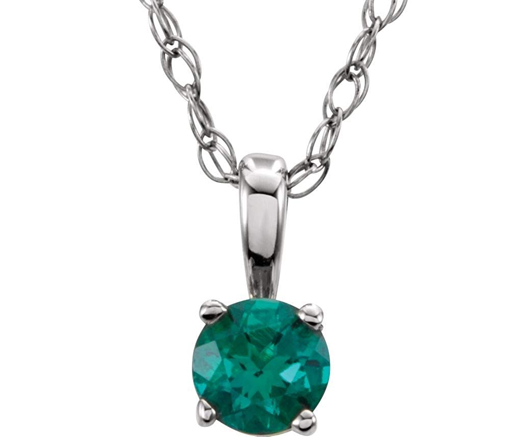 Children's Emerald 'May' Birthstone 14k White Gold Pendant Necklace, 14"