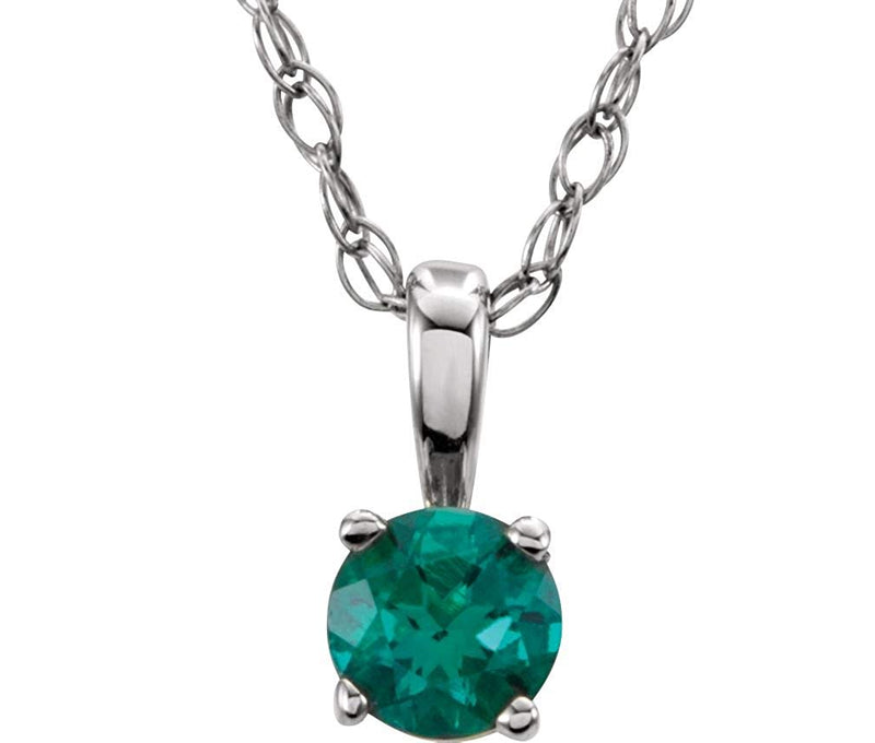 Children's Emerald 'May' Birthstone 14k White Gold Pendant Necklace, 14"