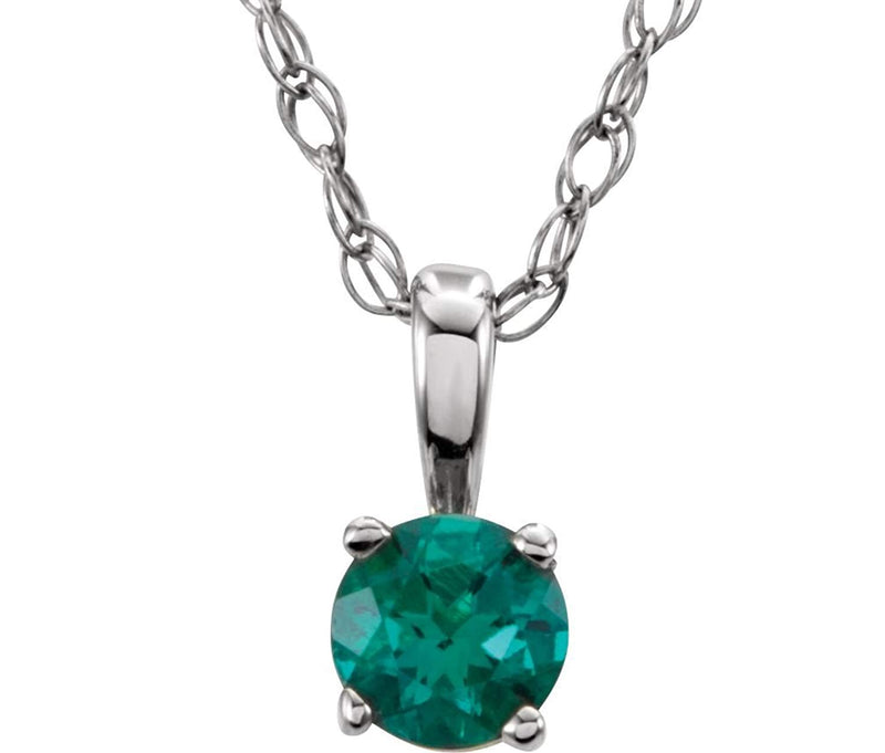 Children's Imitation Emerald 'May' Birthstone 14k White Gold Pendant Necklace, 14"