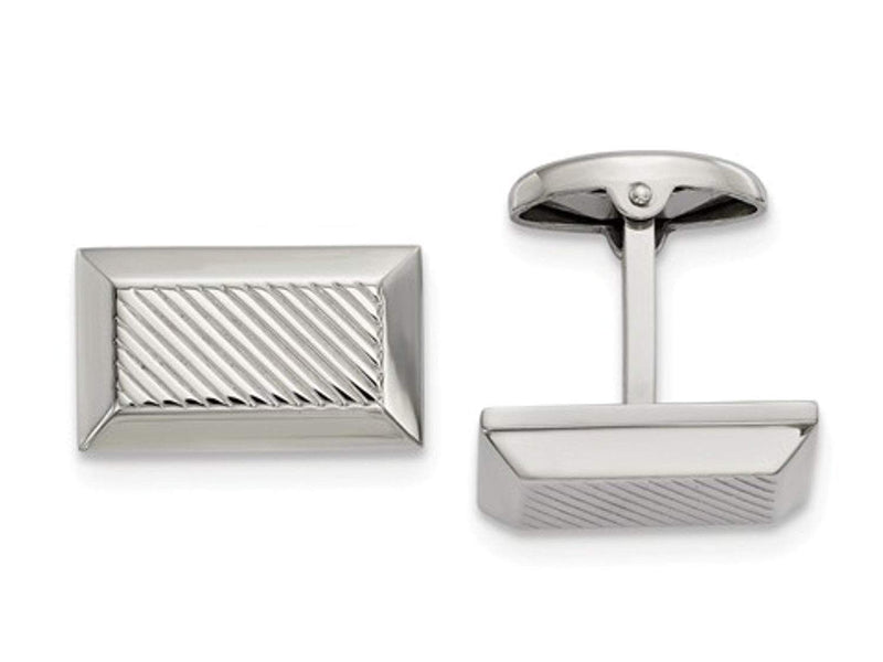 Stainless Steel Polished Textured Rectangle Cuff Links, 22.98MMX15.9MM
