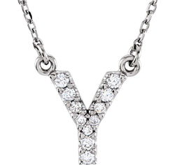 Diamond Initial 'Y' Rhodium Plate 14K White Gold (1/10 Cttw, GH Color, I1 Clarity), 16.25"