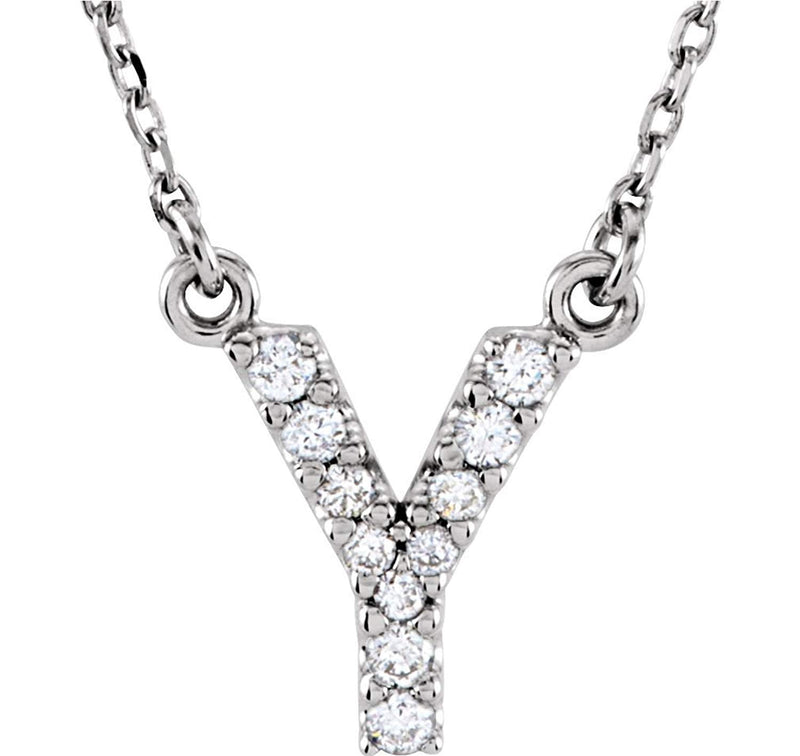 Diamond Initial 'Y' Rhodium Plate 14K White Gold (1/10 Cttw, GH Color, I1 Clarity), 16.25"