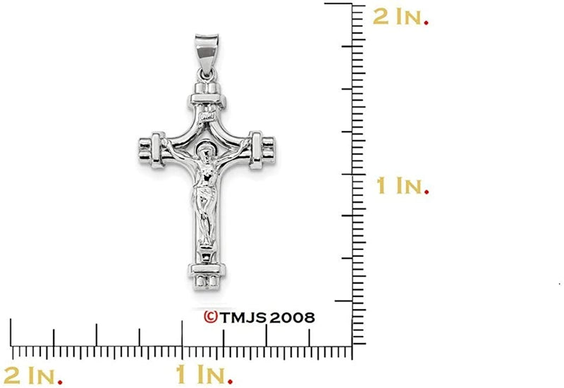 Men's Rhodium-Plated Sterling Silver INRI Fleur-de-lis Crucifix Pendant, 1.87x.94 Inches (47.5X24 MM)
