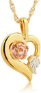 Heart Rose Pendant Necklace, 10k Yellow Gold, 12k Green Leaf Gold Black Hills Gold Motif, 18"