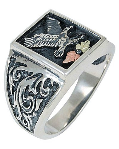 Men's Eagle Antiqued Ring, Sterling Silver, 12k Green and Rose Gold Black Hills Gold Motif