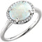 14K White Gold, Opal Cabochon and Diamond Oval Halo Ring, Size 7