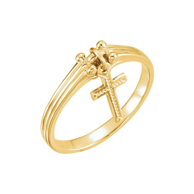 Dangling Cross Ring 14k Yellow Gold, Size 10