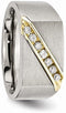 Brushed Titanium, 14k Yellow Gold 7-Stone Diamond Channel Comfort-Fit Band, Size 11