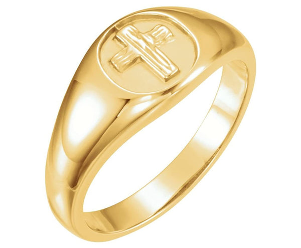 10k Yellow Gold Rugged Cross Signet Ring, Size 9