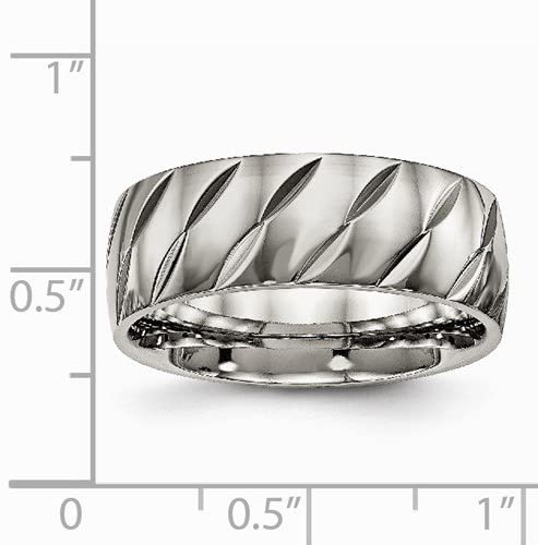 Titanium Precision Diamond-Cut Design 8mm Comfort-Fit Band, Size 12.5