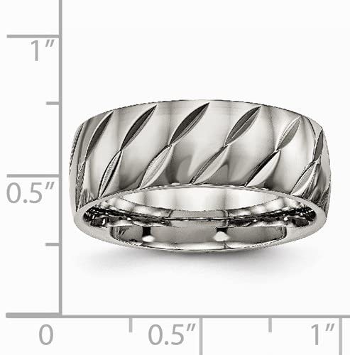 Titanium Precision Diamond-Cut Design 8mm Comfort-Fit Band, Size 10.5