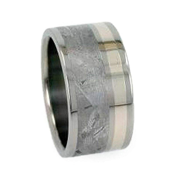 Gibeon Meteorite, 14k White Gold Inlay 11mm Comfort Fit Titanium Wedding Band, Size 10