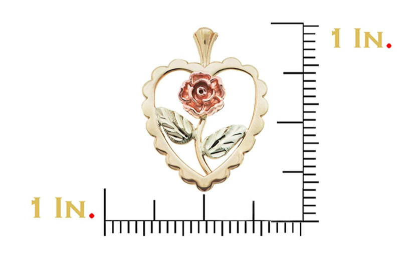 Open Heart Rose Pendant Necklace, 10k Yellow Gold, 12k Green Gold, 12k Rose Gold Black Hills Gold